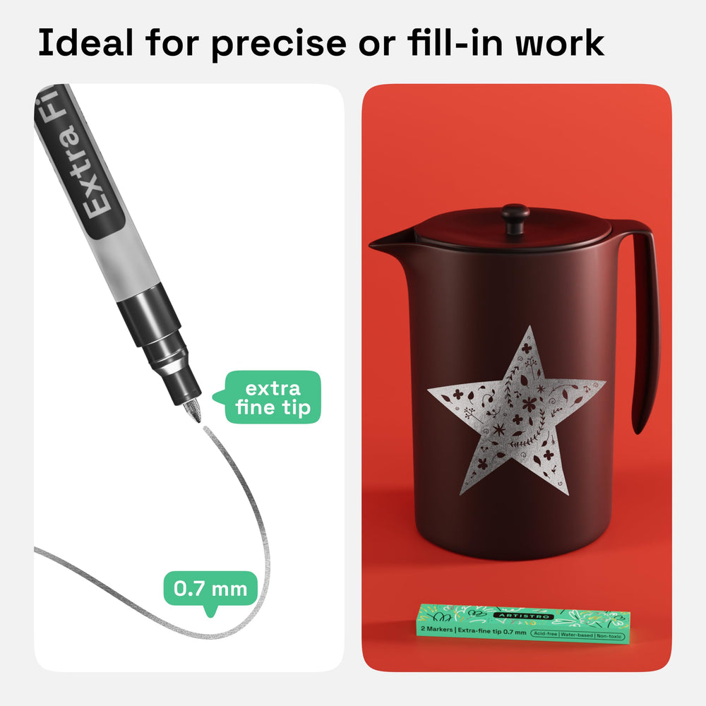 ARTISTRO 2 silver markers for glass and ceramic detailing with quick-dry ink.