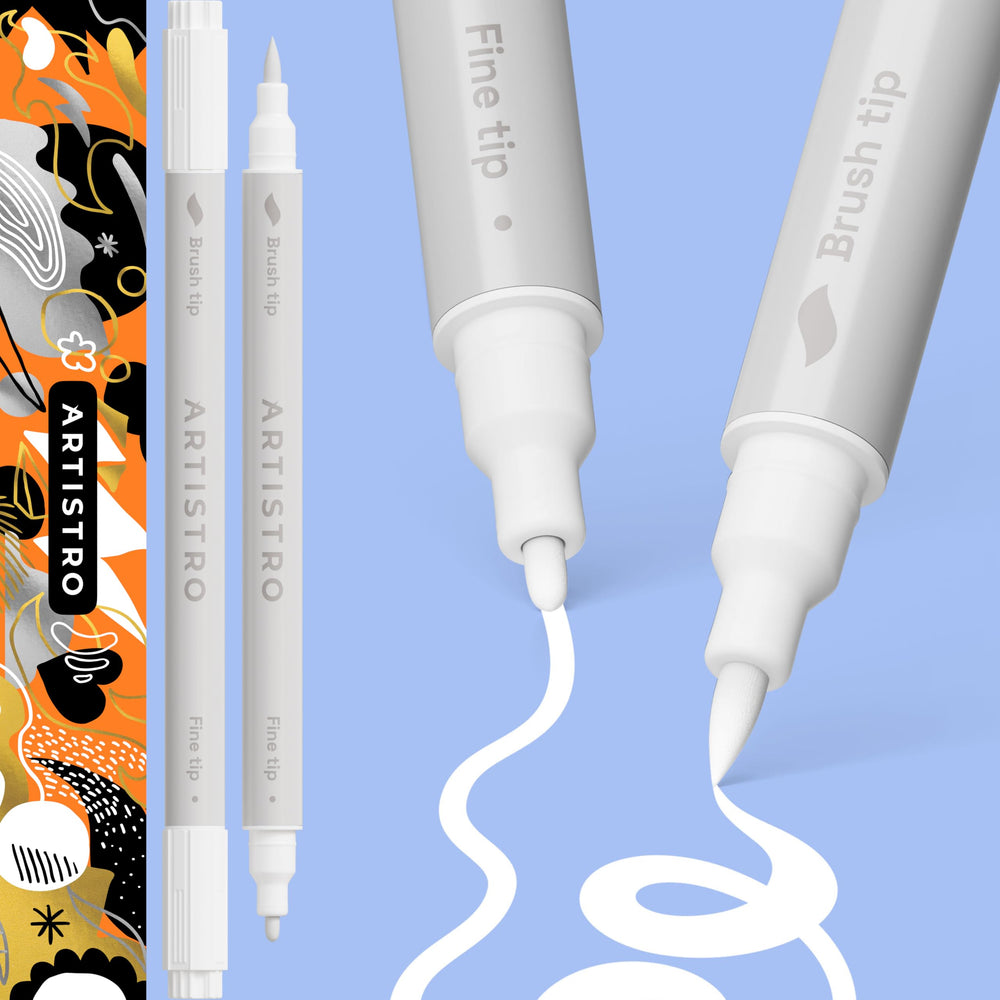 ARTISTRO 2 white dual-tip paint pen set for vibrant lines on diverse surfaces