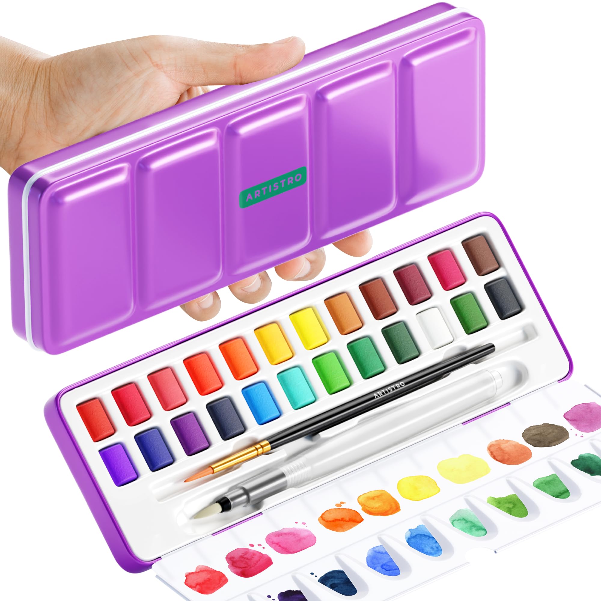 ARTISTRO 24-color watercolor set in a portable kit for on-the-go painting