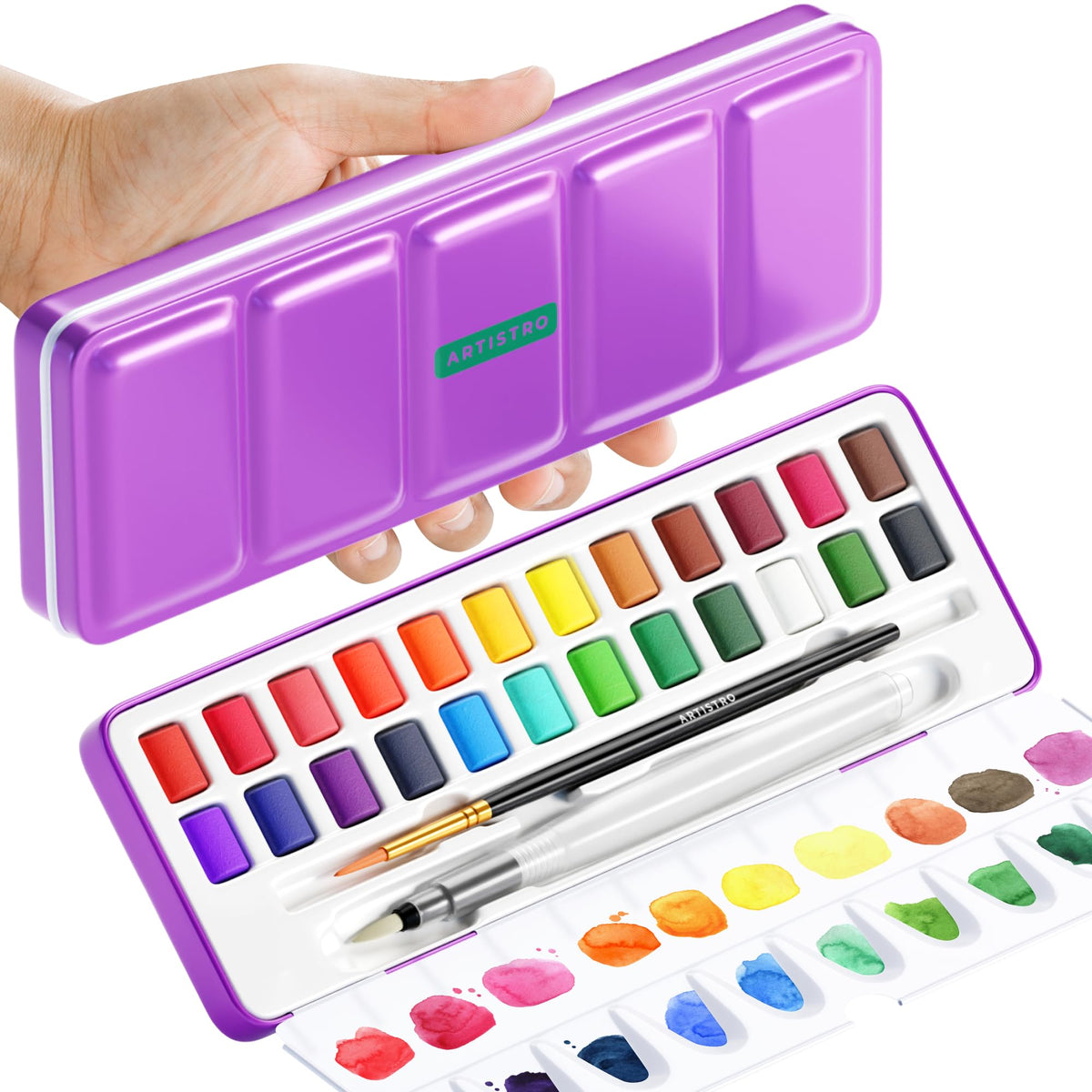 ARTISTRO 24-color watercolor set in a portable kit for on-the-go painting