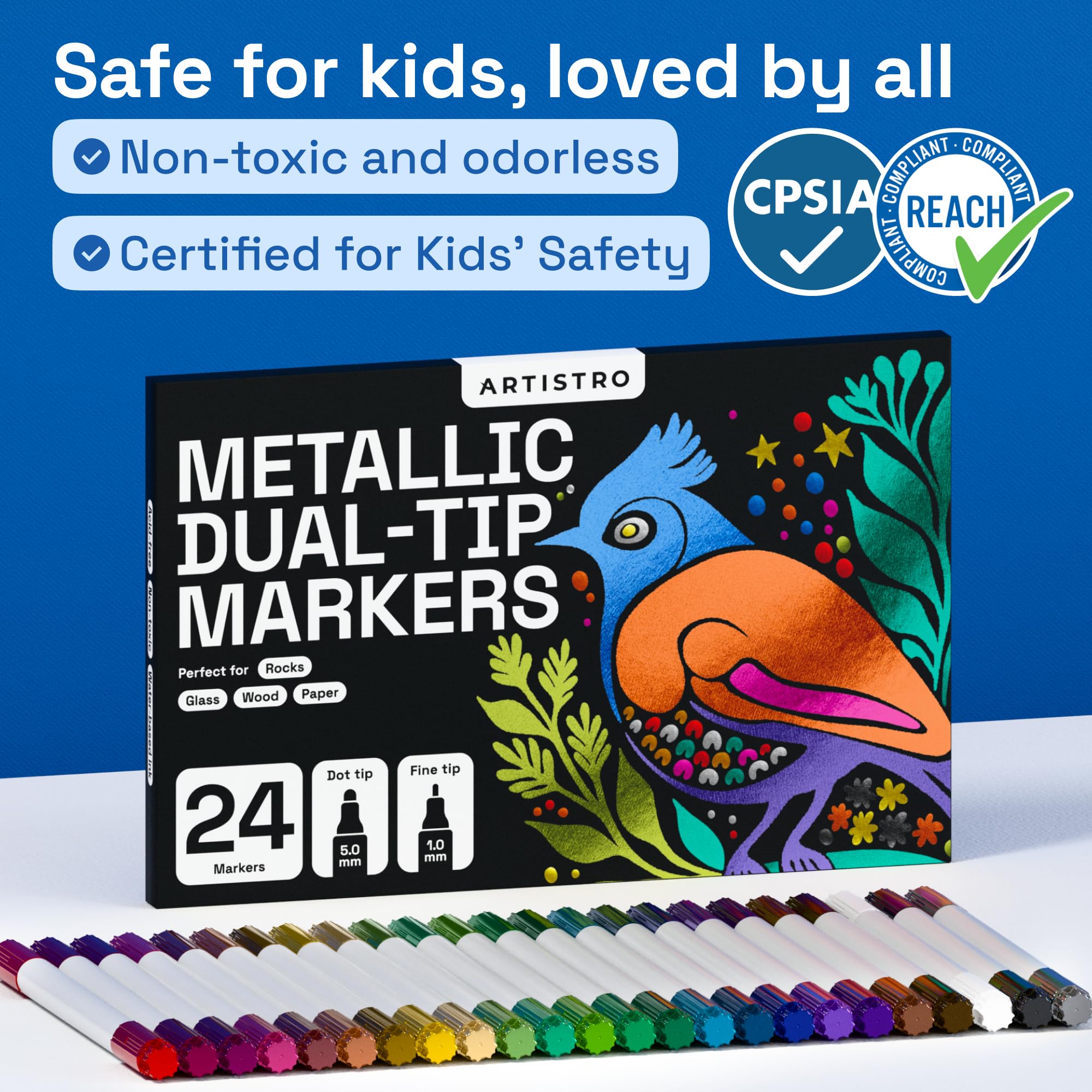 ARTISTRO 24 fast-drying ink resists smudging during projects.