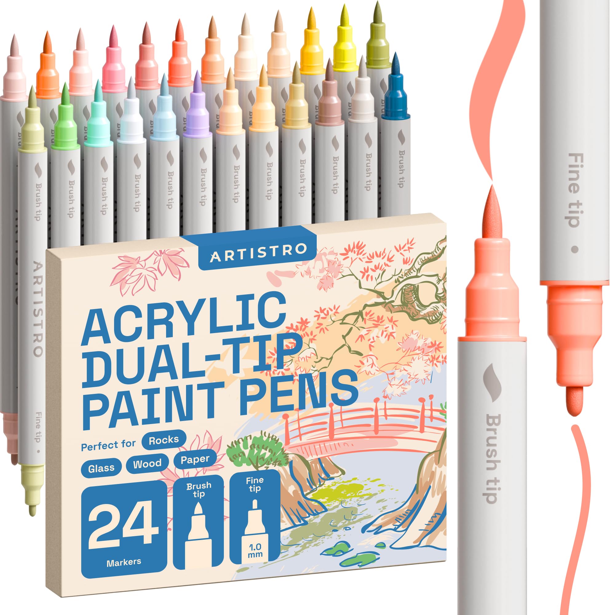 ARTISTRO 24 pastel markers dual tips for smooth color on fabric and paper