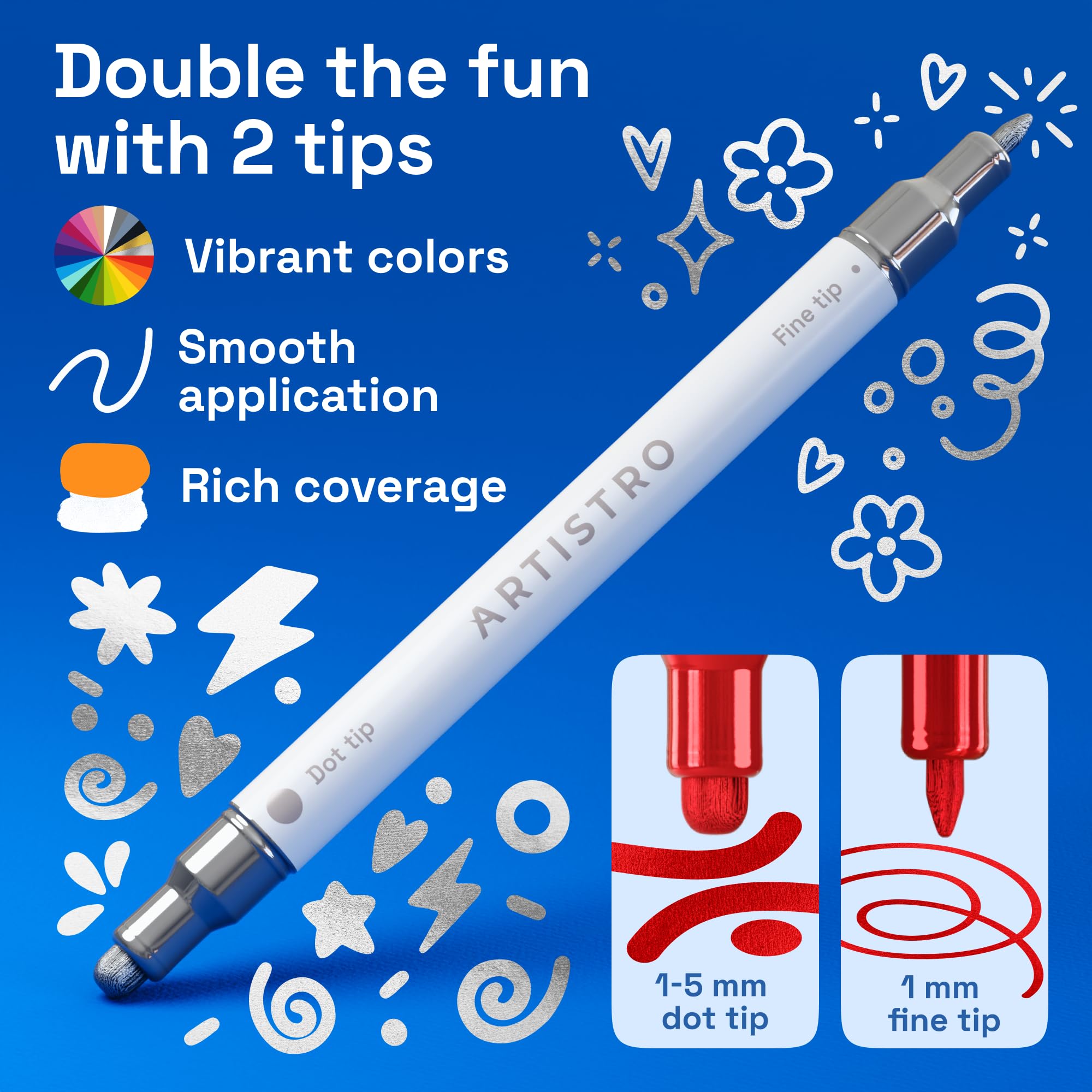ARTISTRO 24 pre-activated nibs for instant smooth ink flow.