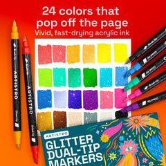 ARTISTRO brush-tip close-up shows flexible strokes and sparkling pigment.
