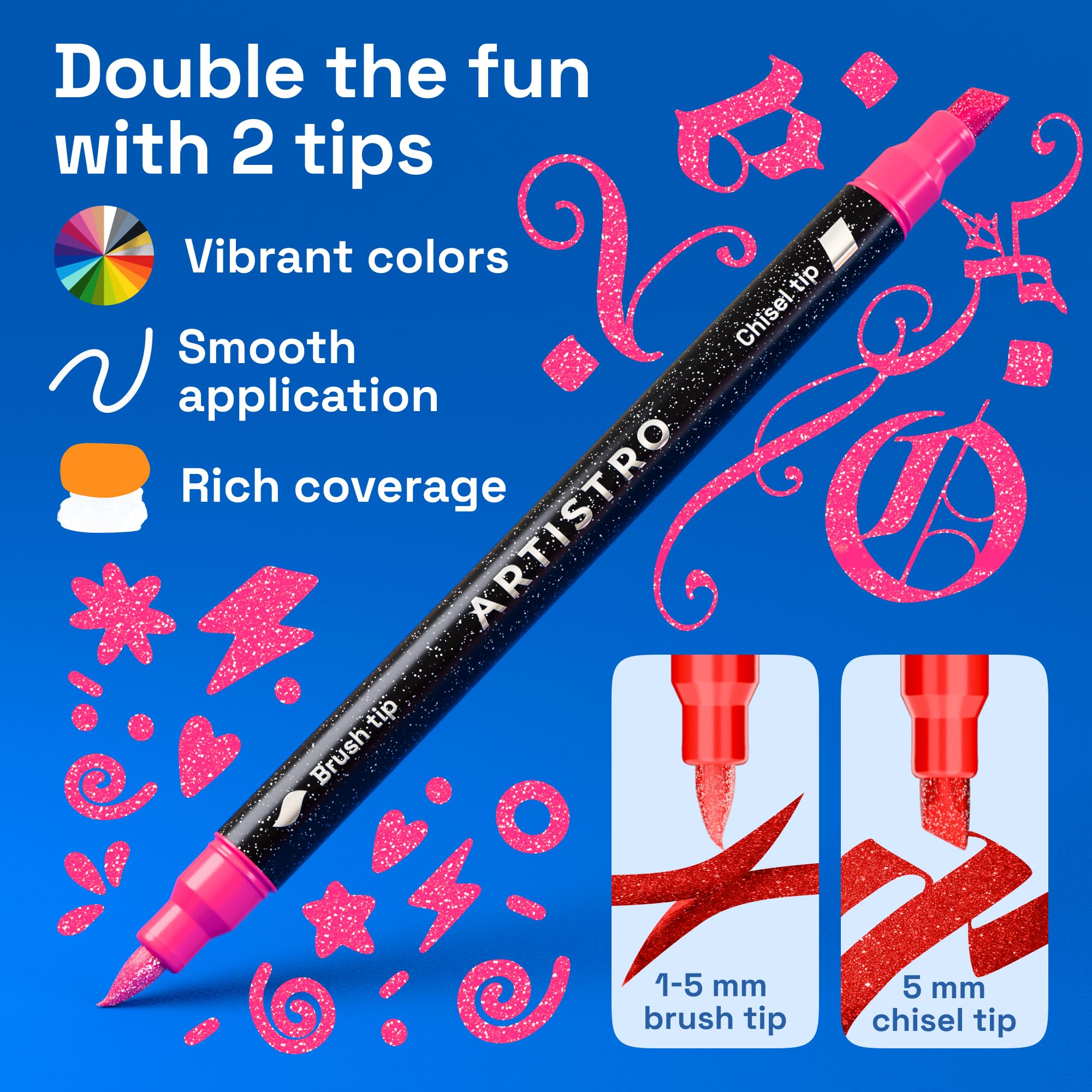 ARTISTRO chisel-tip close-up highlights broad coverage and crisp lines.