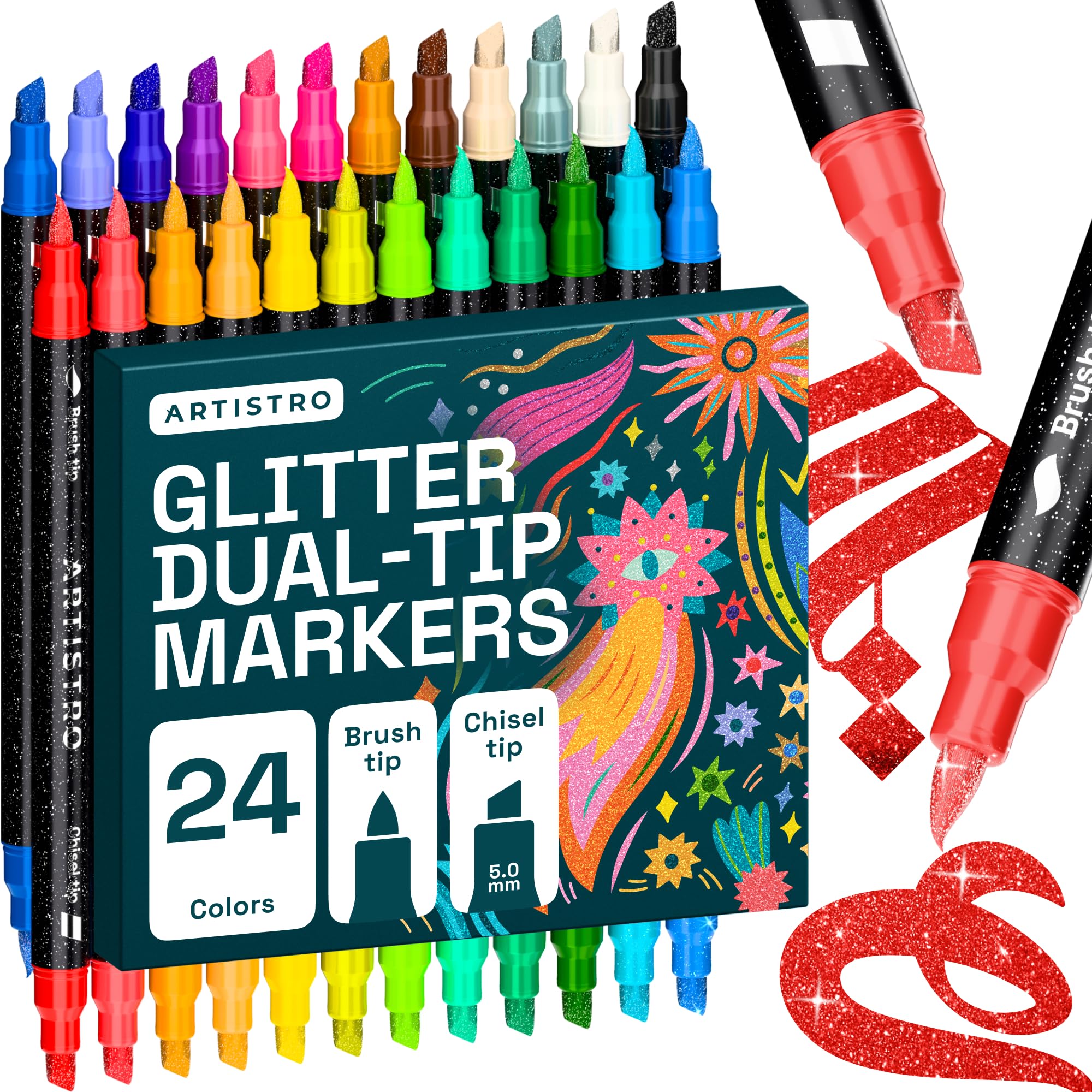 ARTISTRO 24-pack packaging with glitter pens, a gift-ready set for DIY lovers.