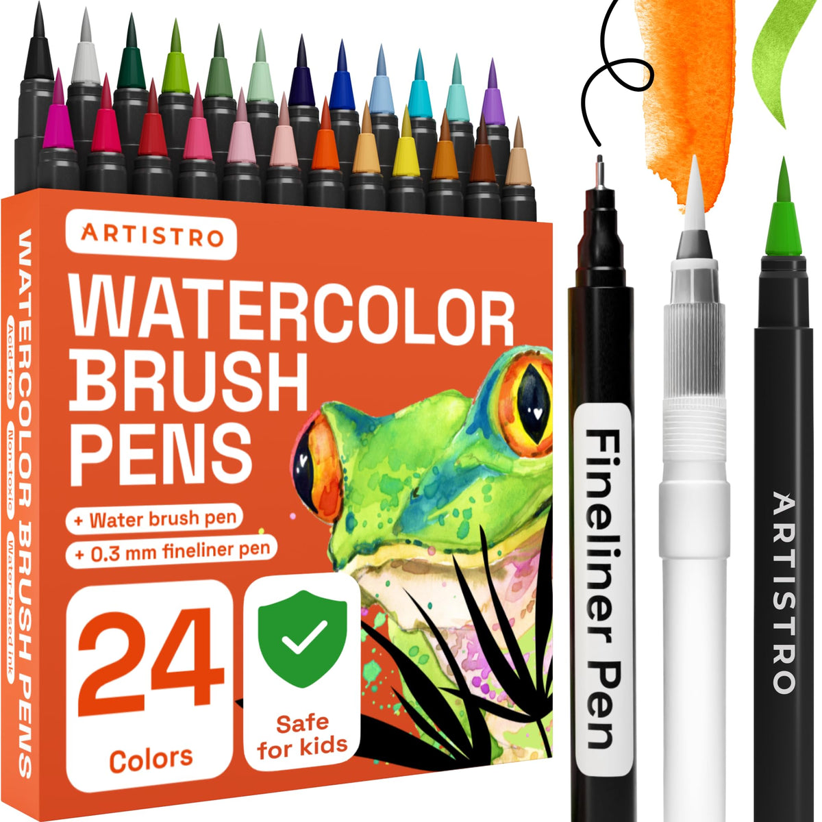 ARTISTRO 24 watercolor pens pack cover with vibrant colors for creative projects