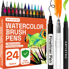 ARTISTRO 24 watercolor pens pack cover with vibrant colors for creative projects