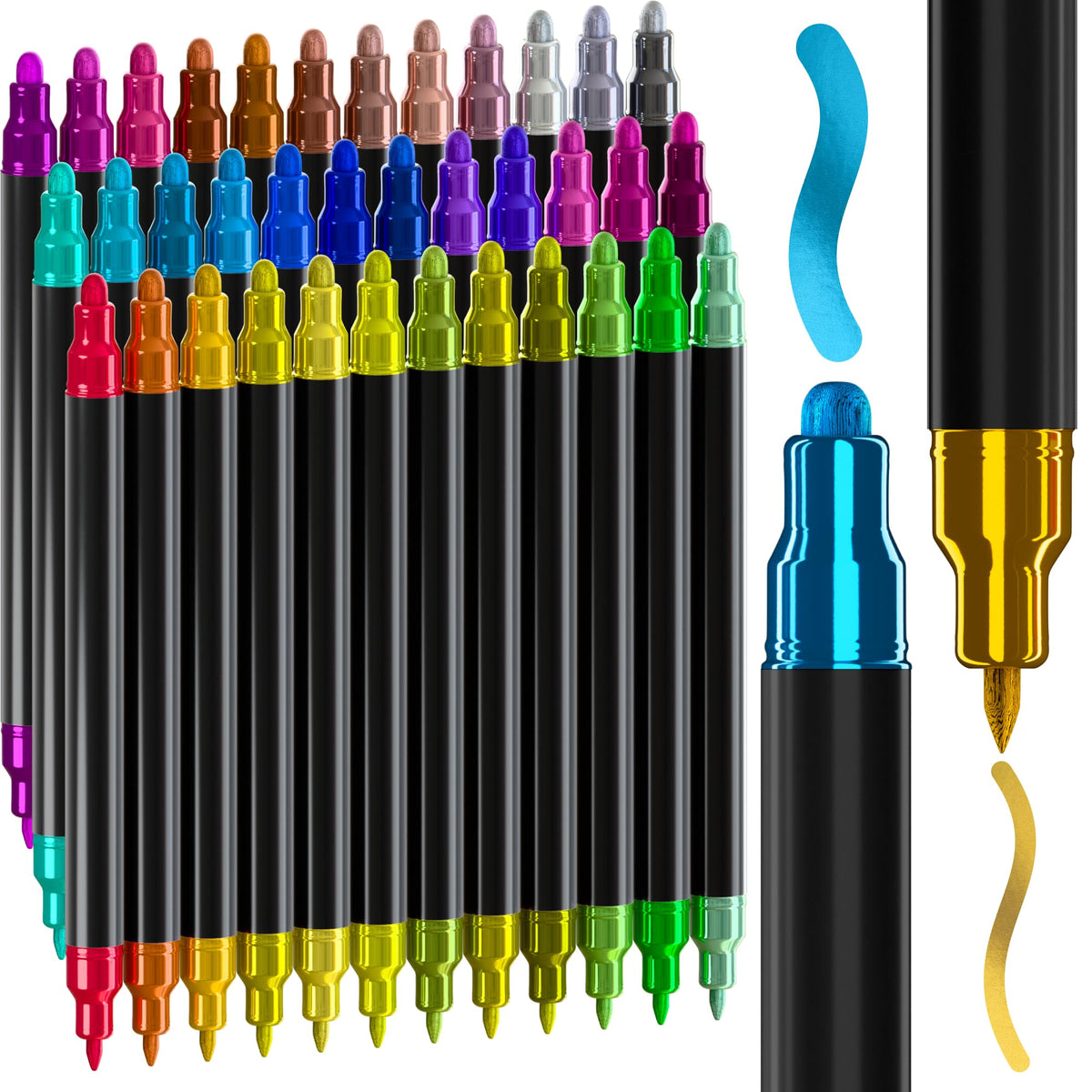 ARTISTRO 36 metallic markers dual-tip for precise lines and bold color blocks.