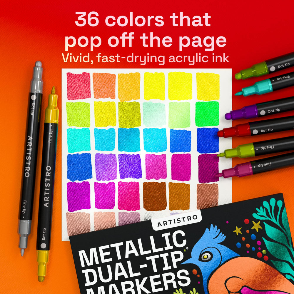 ARTISTRO 36 fine-tip 1mm for detailed outlines and delicate accents.