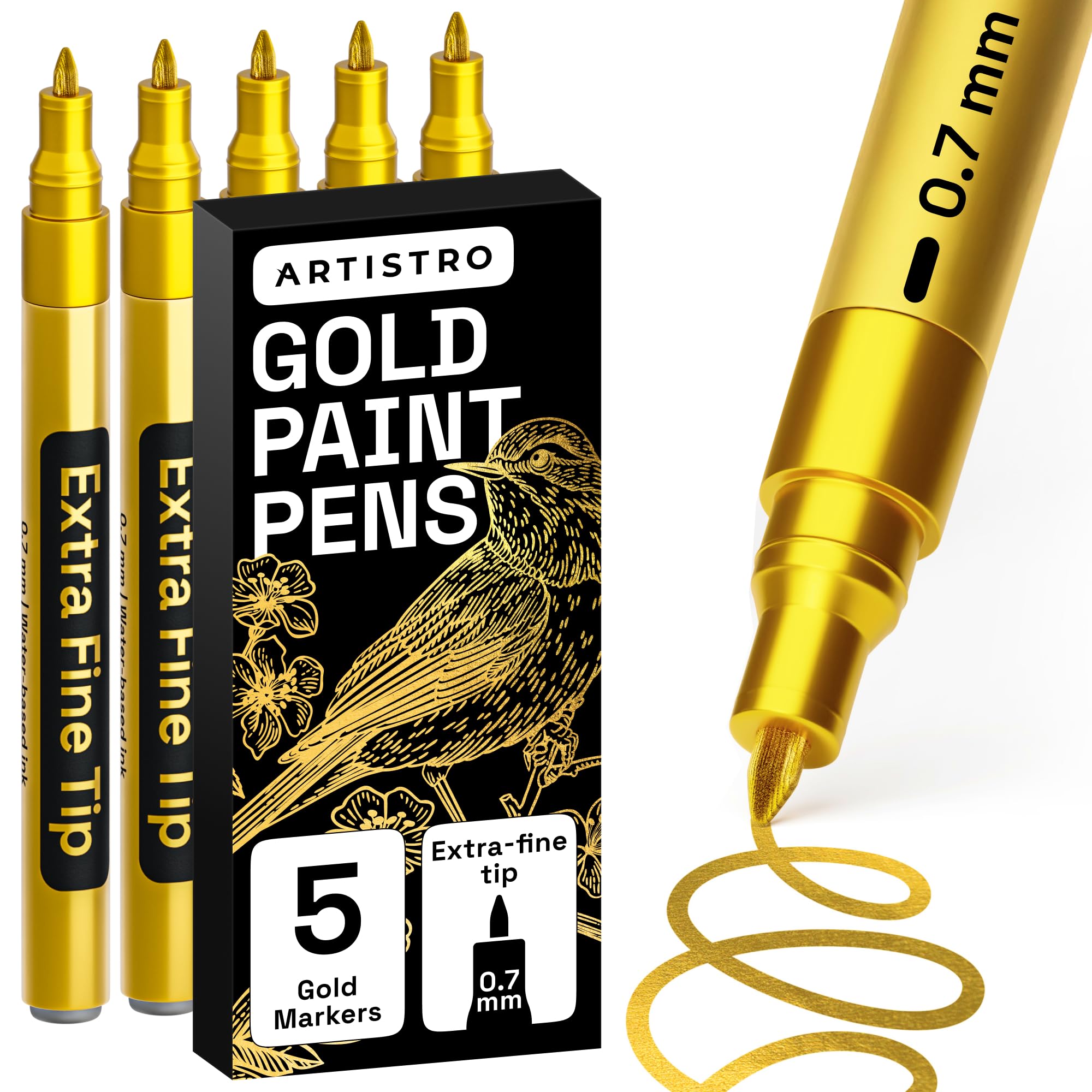 ARTISTRO 5-gold paint pen set packaging for versatile crafts.