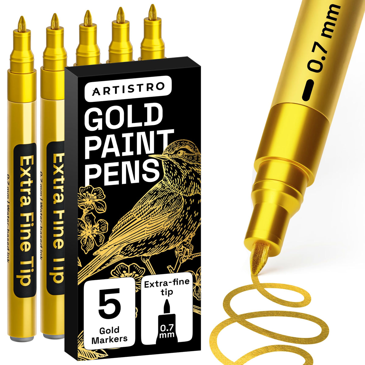 ARTISTRO 5-gold paint pen set packaging for versatile crafts.