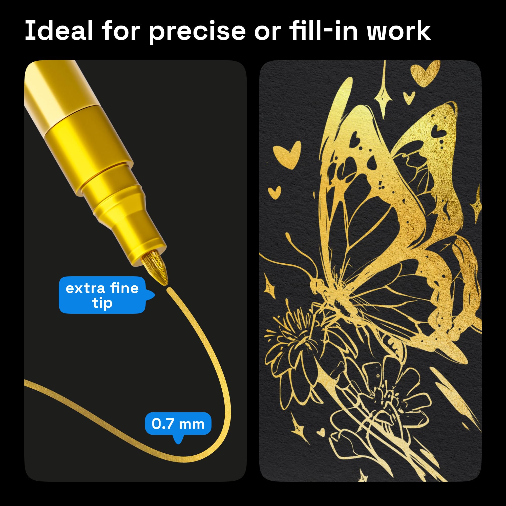 ARTISTRO 5-gold paint pen tip close-up 0.7mm for precise lines.