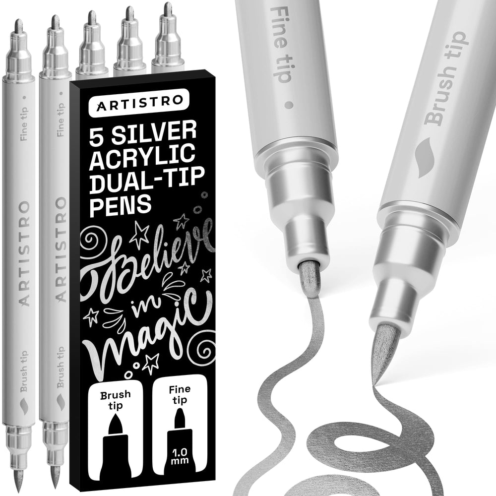 ARTISTRO 5 Silver acrylic markers set for bold multi-surface art projects