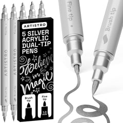 ARTISTRO 5 Silver acrylic markers set for bold multi-surface art projects