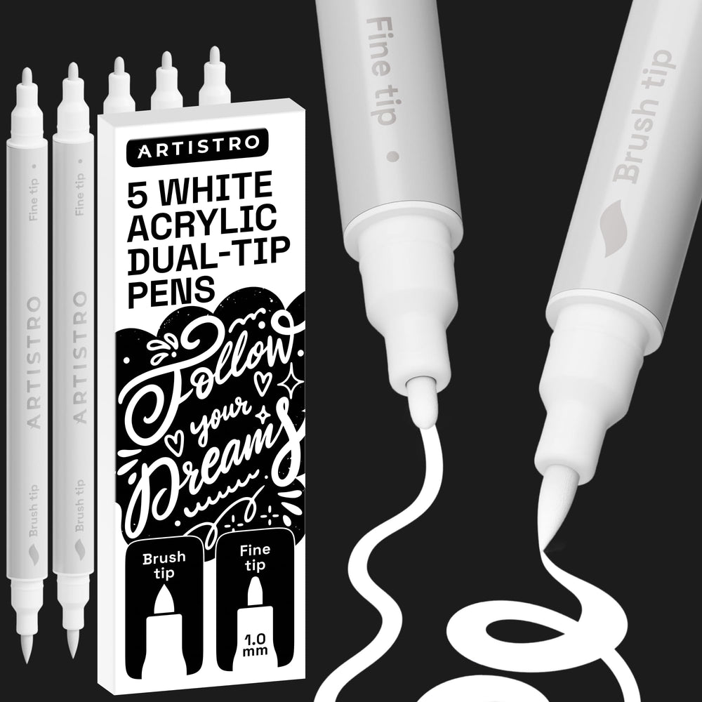 ARTISTRO 5 white acrylic marker with brush tip for bold strokes