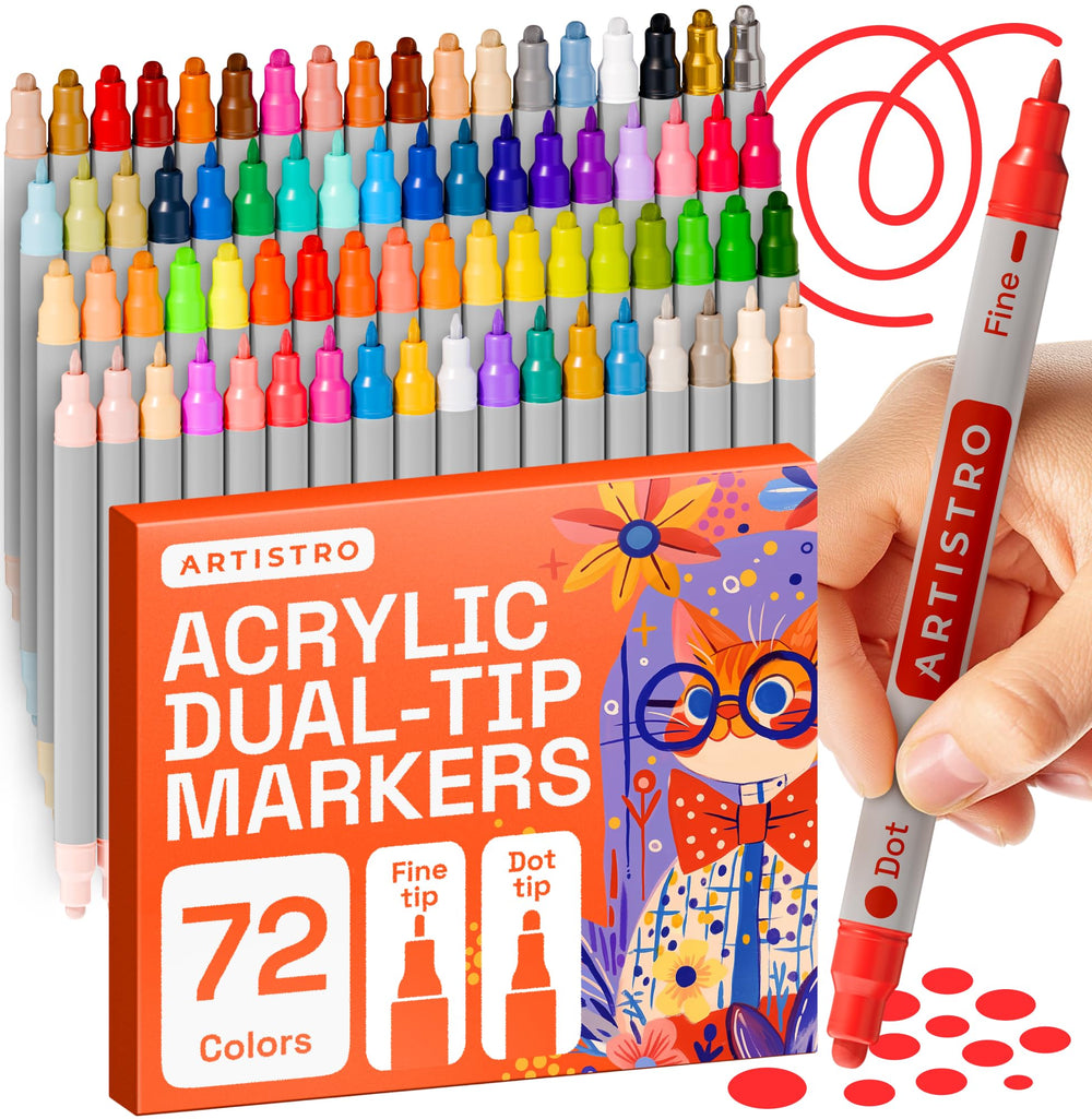 ARTISTRO 72 dual-tip markers deliver precise details and bold coverage on multiple surfaces.