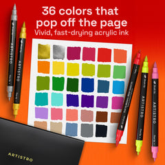 ARTISTRO brush and fine tips enable bold strokes and precise details