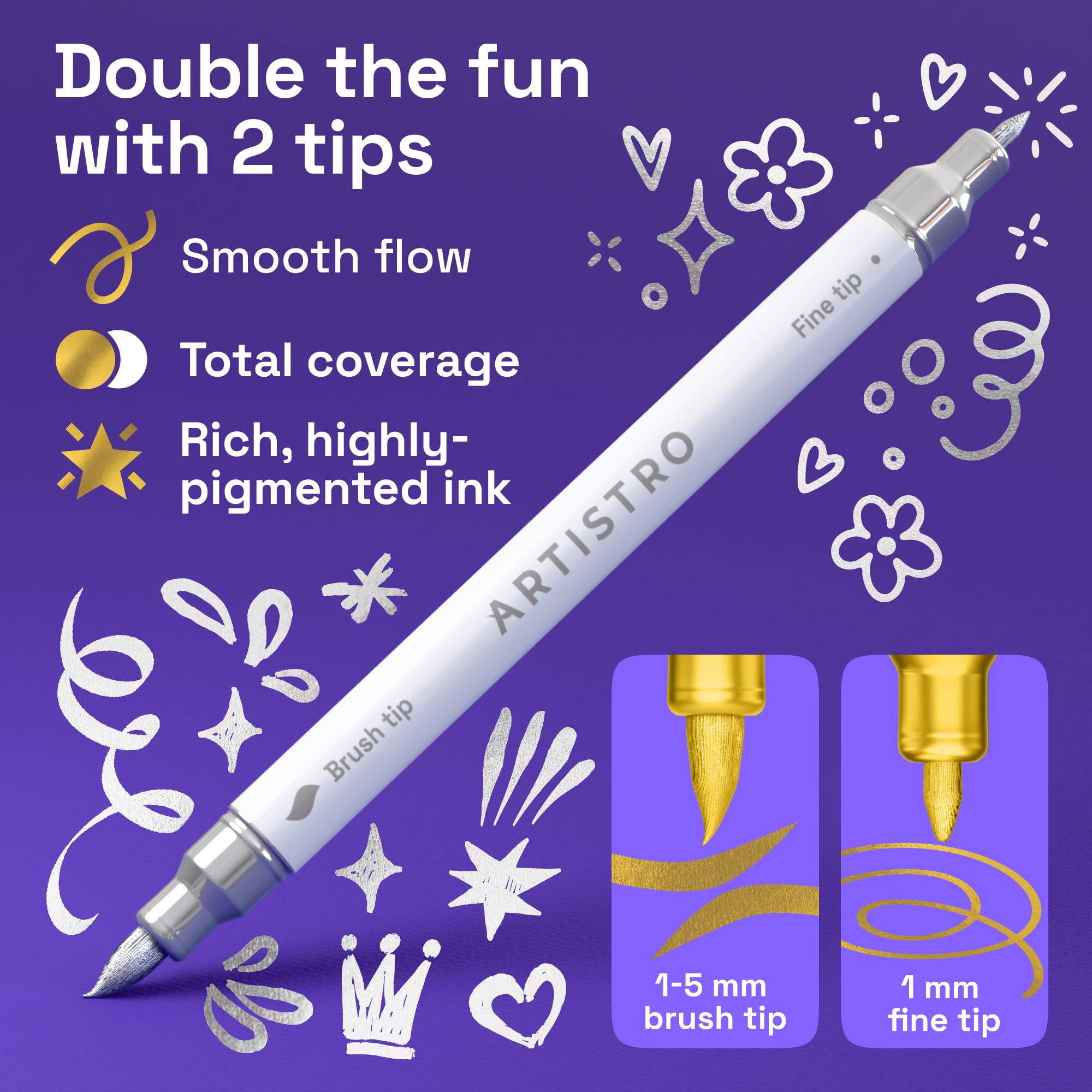 ARTISTRO markers with brush-tip and fine-tip for flowing calligraphy and detailed lines