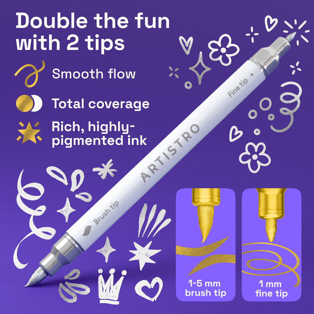ARTISTRO markers with brush-tip and fine-tip for flowing calligraphy and detailed lines
