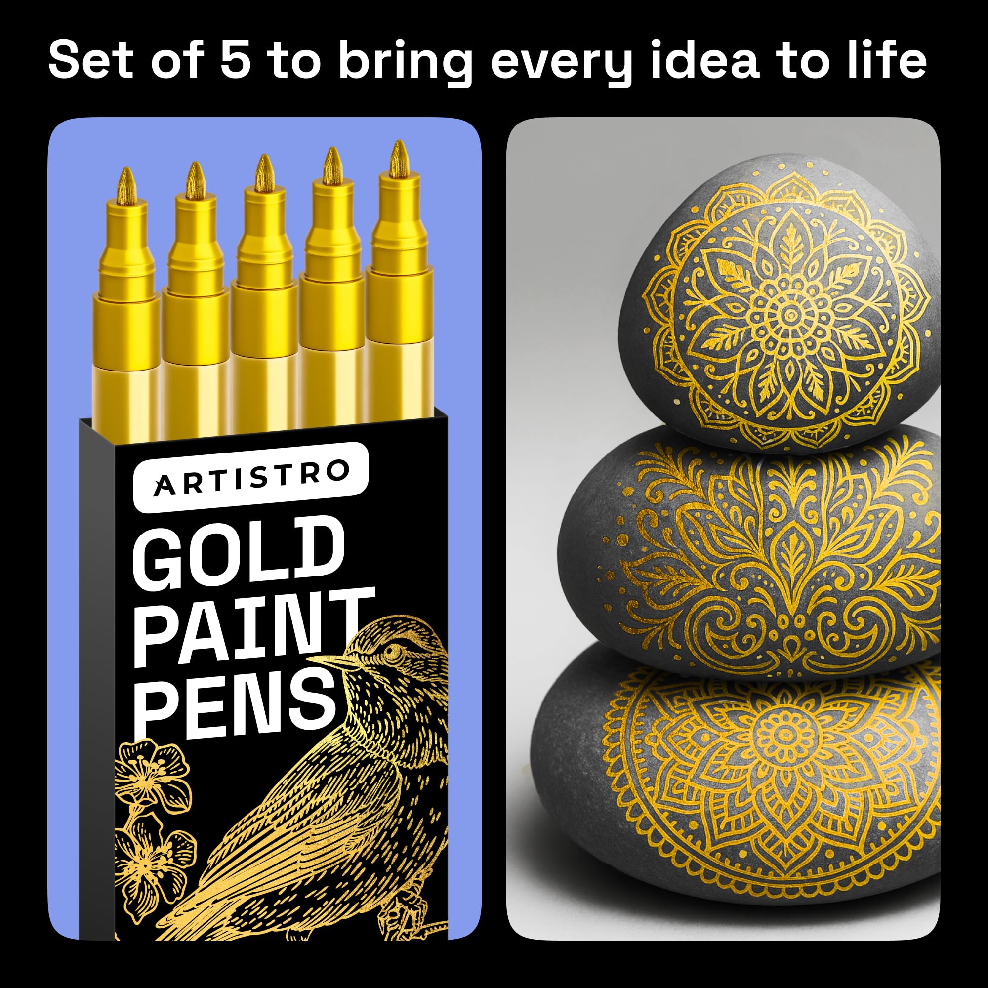ARTISTRO gold paint marker on ceramic surface with clean edges.