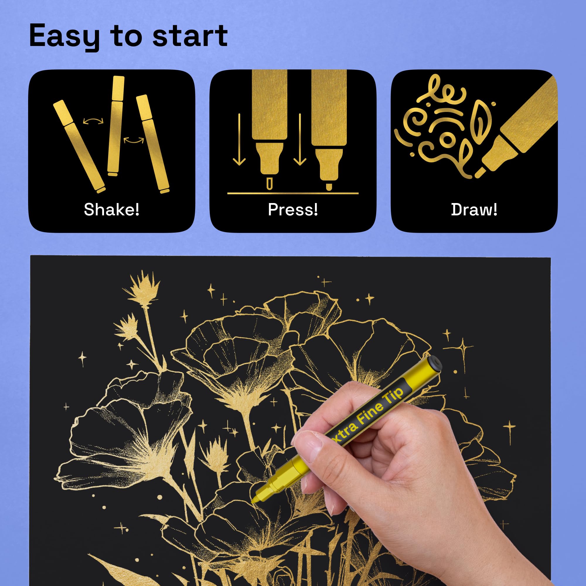 ARTISTRO gold paint marker on metal for crisp lines.
