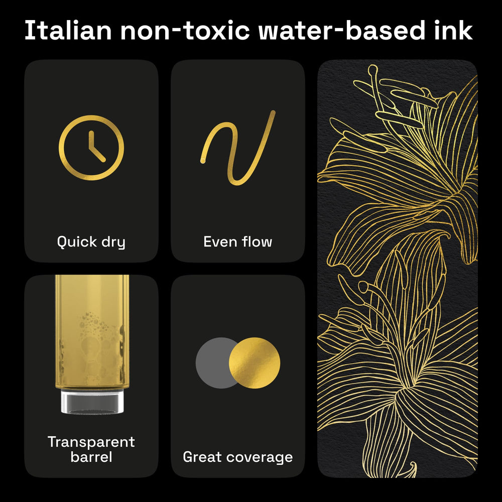 ARTISTRO gold paint marker on wood highlighting detailed design.