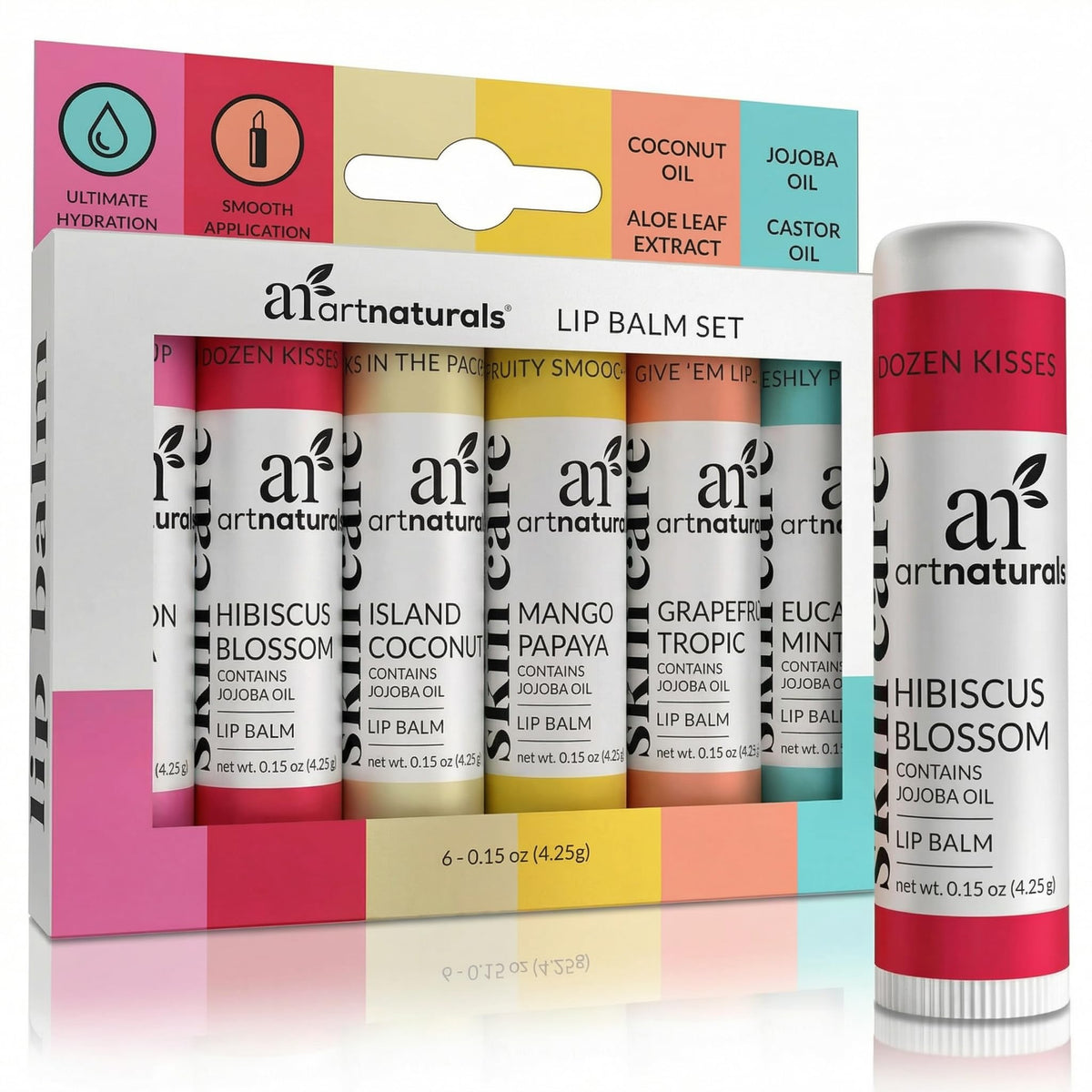 Artnaturals Beeswax Lip Balm Gift Set Island Coconut for hydrated, smooth lips