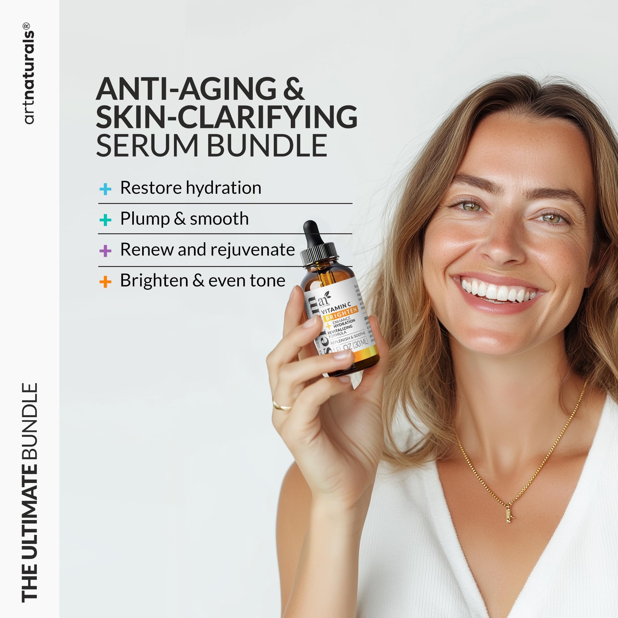 Artnaturals Retinol serum bottle close-up supporting smoother, refined texture.