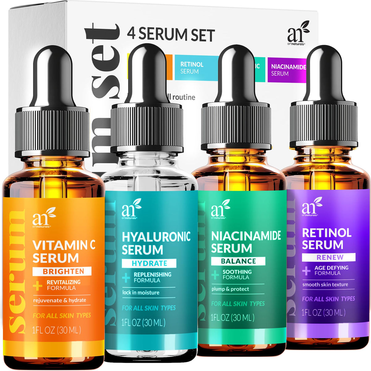 Artnaturals Vitamin C serum set front view for brighter, even-toned skin.