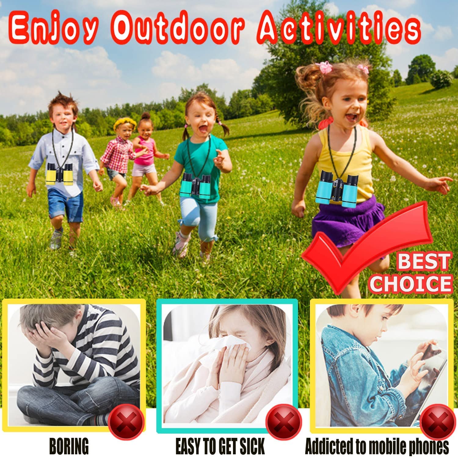 Durable, shockproof housing protects lenses during active outdoor play