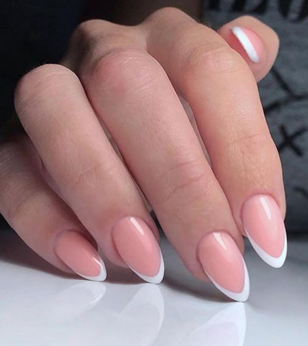 Artquee almond false nails show a durable 30-piece kit.