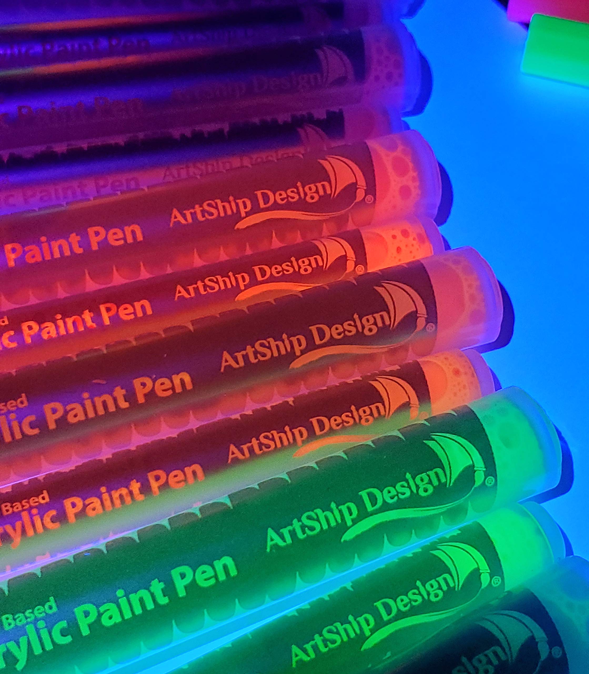 ArtShip Design glass painting with bright neon glow
