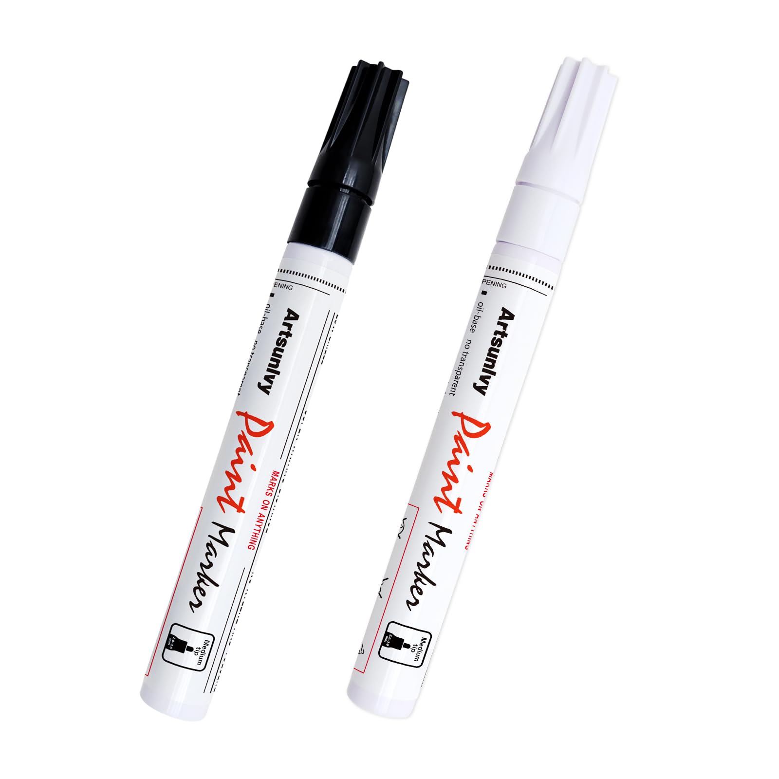 Artsunlvy paint pens 2-pack in black and white for versatile crafts.