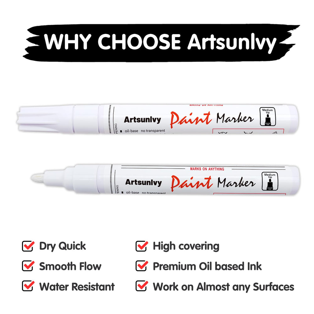 Artsunlvy white paint pen on wood highlights versatile craft marker.