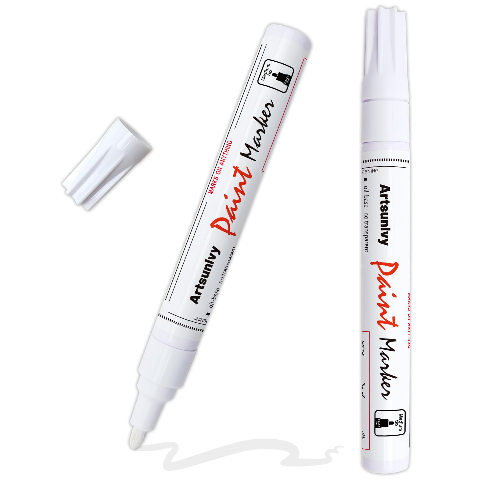 Artsunlvy white paint pen packaging emphasizes convenience and 2-pack value.