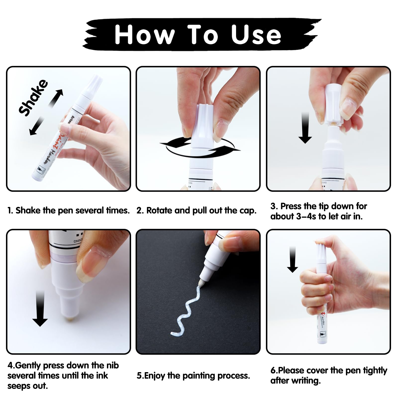 Artsunlvy white paint pen tip close-up shows precise, smooth ink flow.