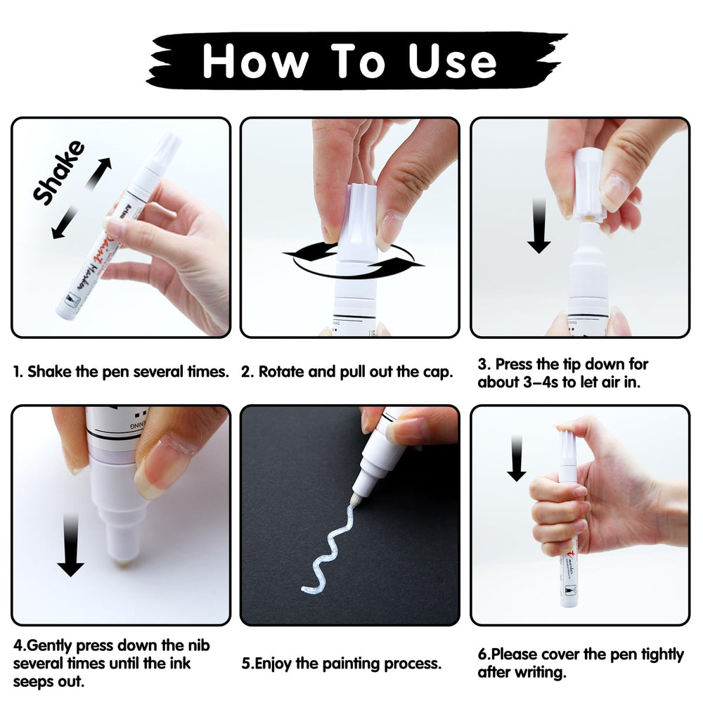 Artsunlvy white paint pen tip close-up shows precise, smooth ink flow.