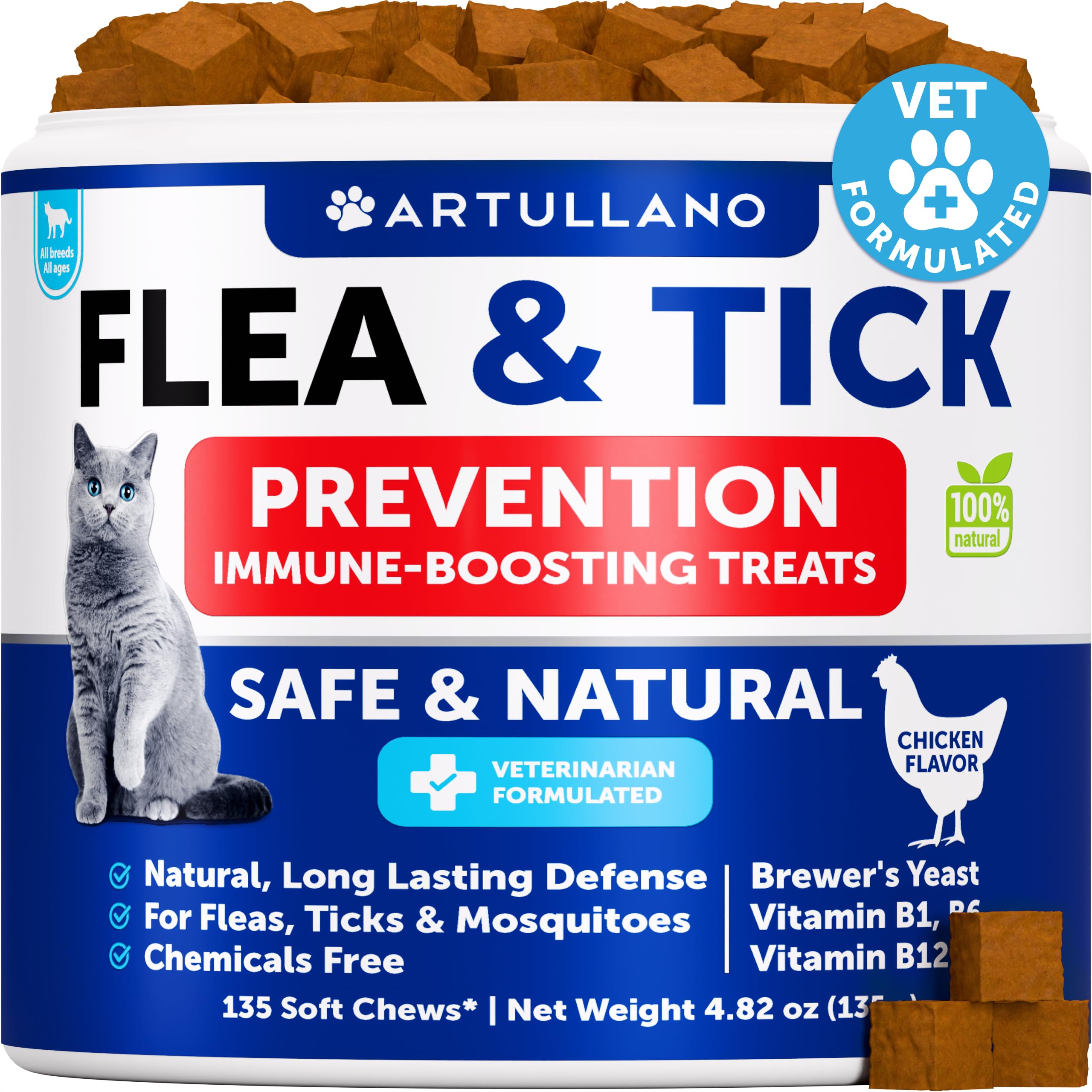 Artullano cat flea chew for daily flea prevention and tick protection.