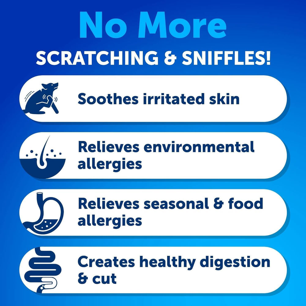 Artullano Dog Allergy Relief Chews bag shows natural ingredients for itchy skin support