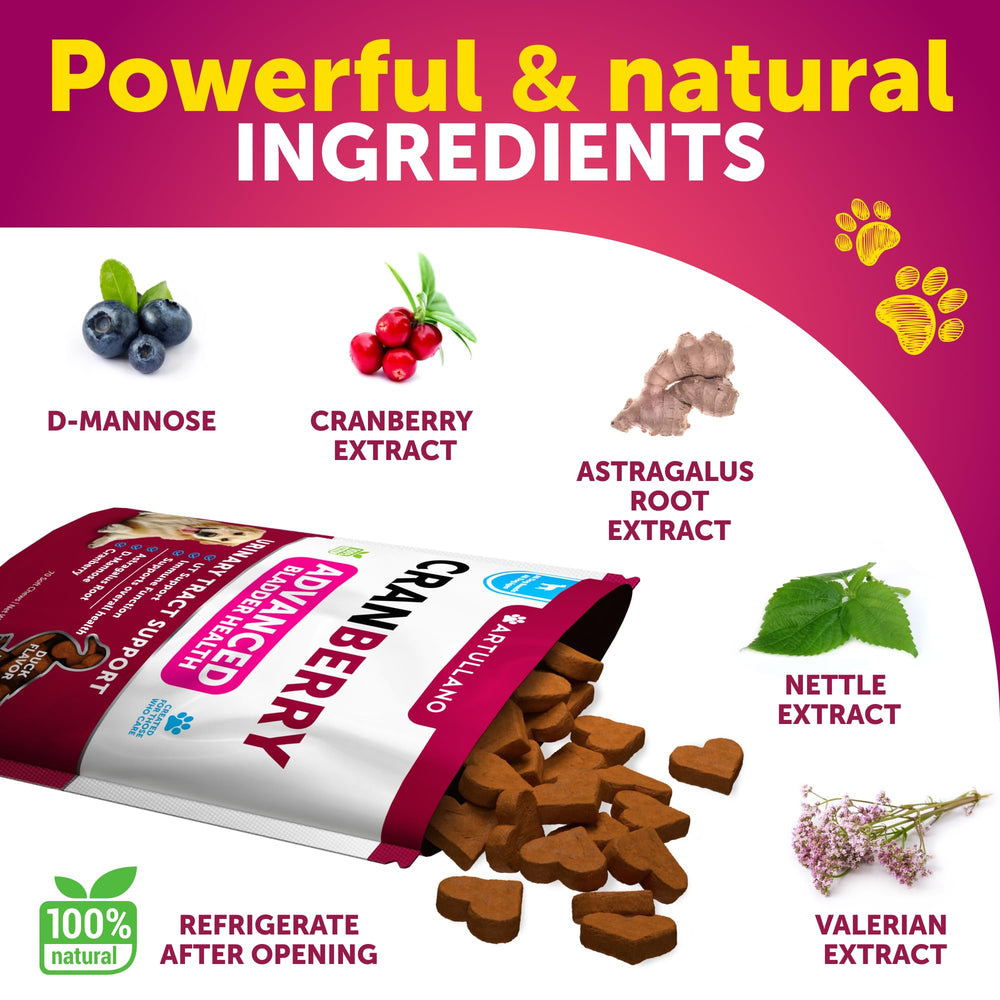 Artullano Cranberry-D-Mannose formula with fish oil supports digestive balance.