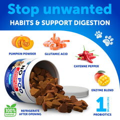 Artullano No Poo Chews label highlights pumpkin and enzymes for digestive support.