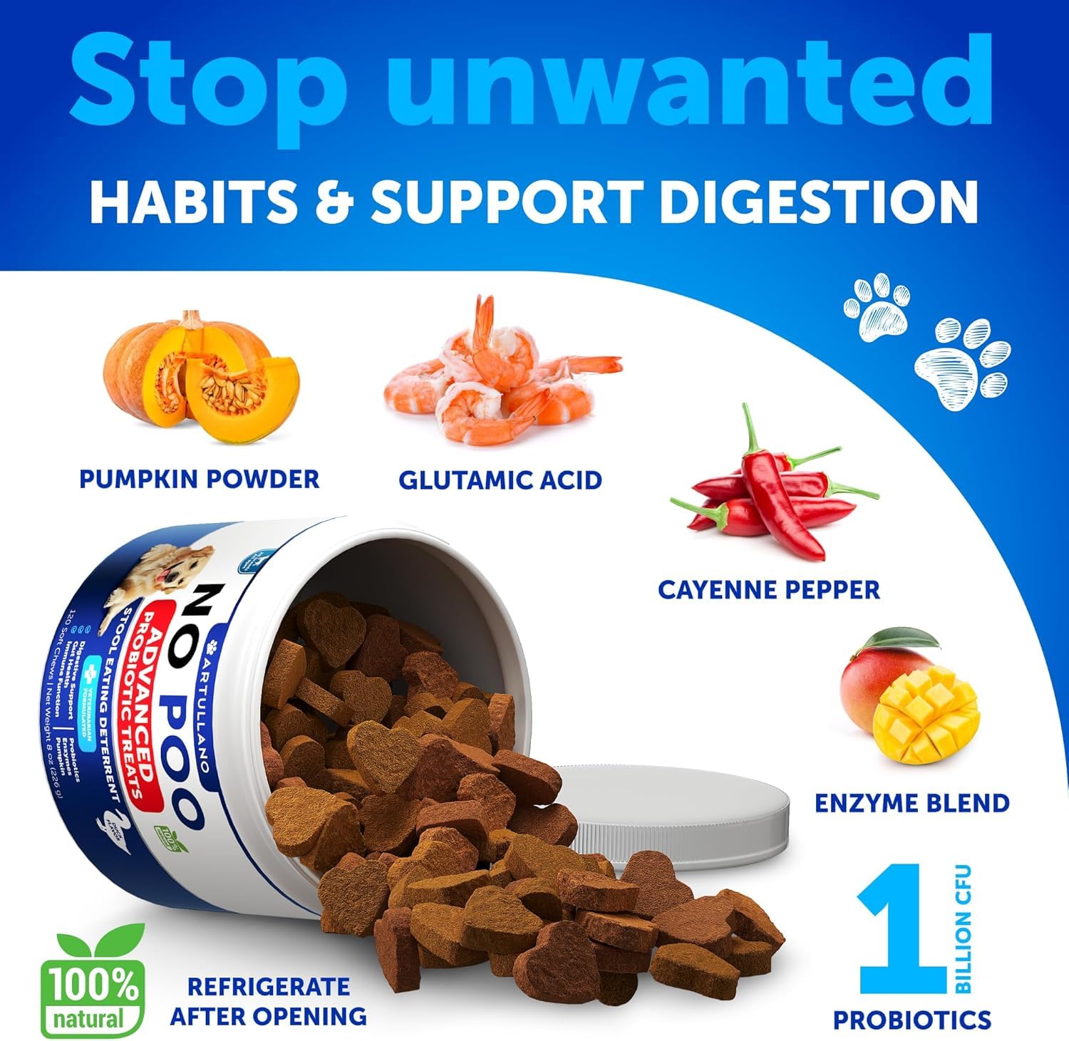 Artullano No Poo Chews USA-made label signaling professional formulation.