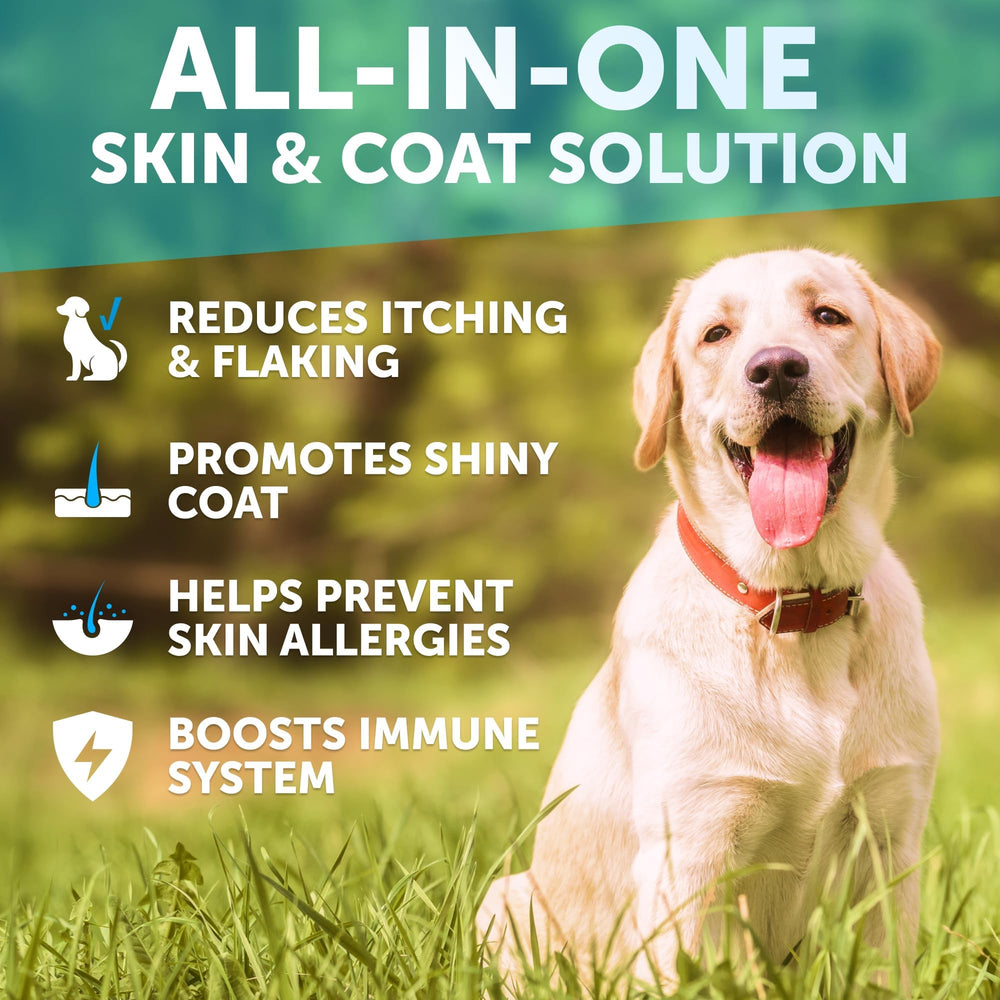 Artullano salmon oil bottle highlighting EPA and DHA for a healthier coat.