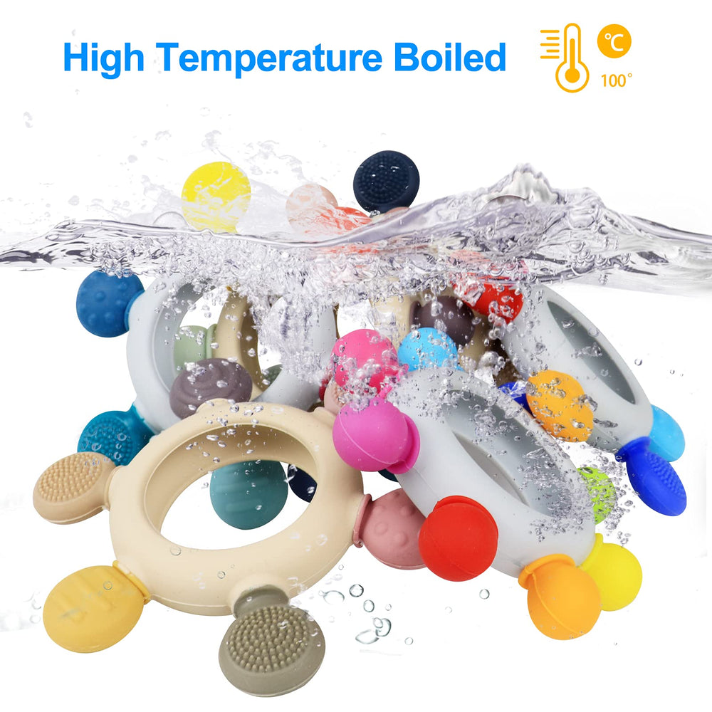 Arudyo silicone teether in Morandi colors enhances sensory exploration