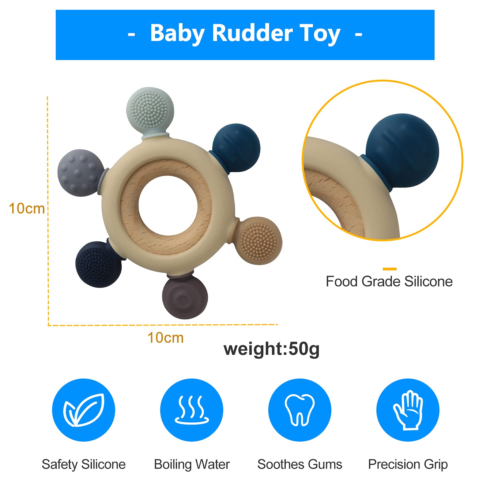 Arudyo teether gray silicone for safe cleaning and care