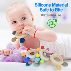 Arudyo wooden-ring teether gray supports early gripping skills