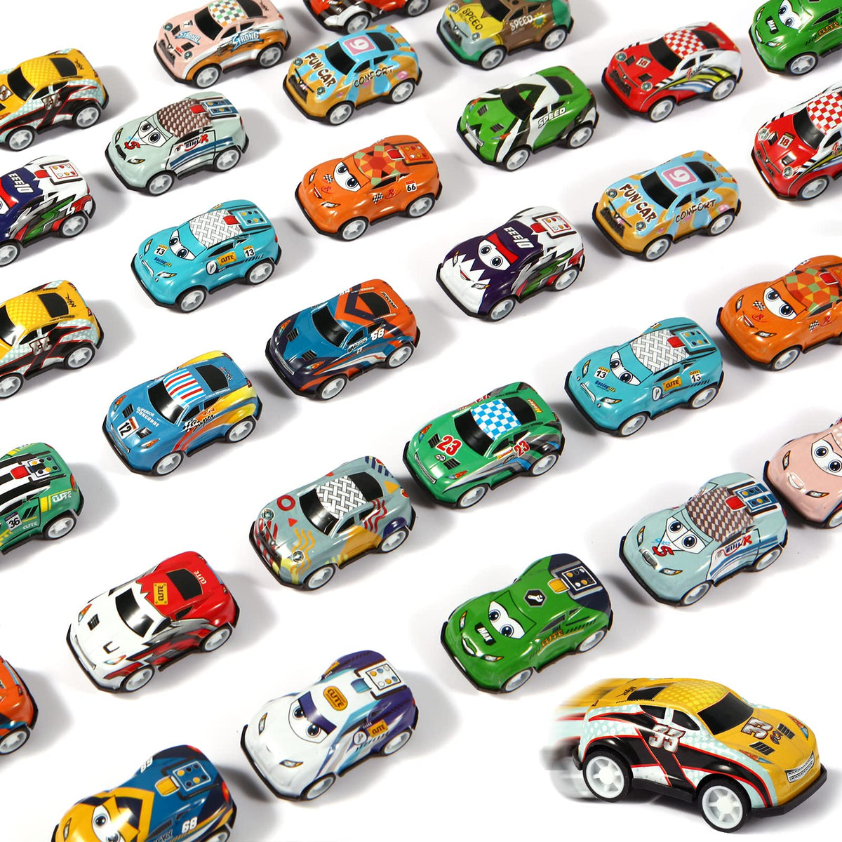 Aruytps mini pull back cars set in vibrant colors for party favors