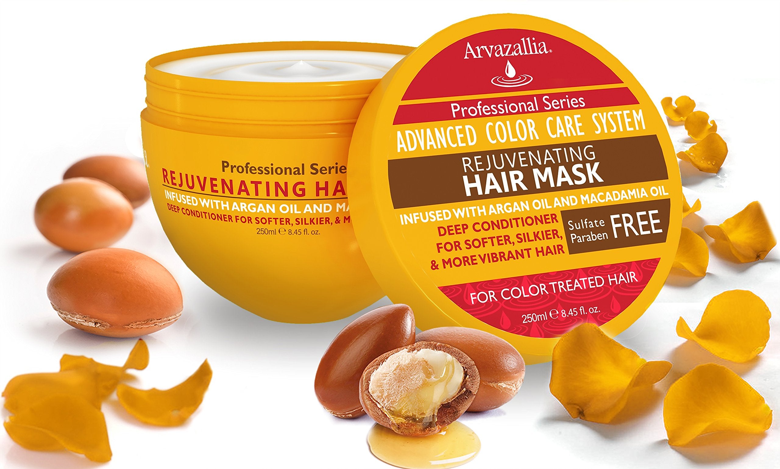 Arvazallia Rejuvenating Hair Mask with argan and macadamia oils nourishes color-treated hair