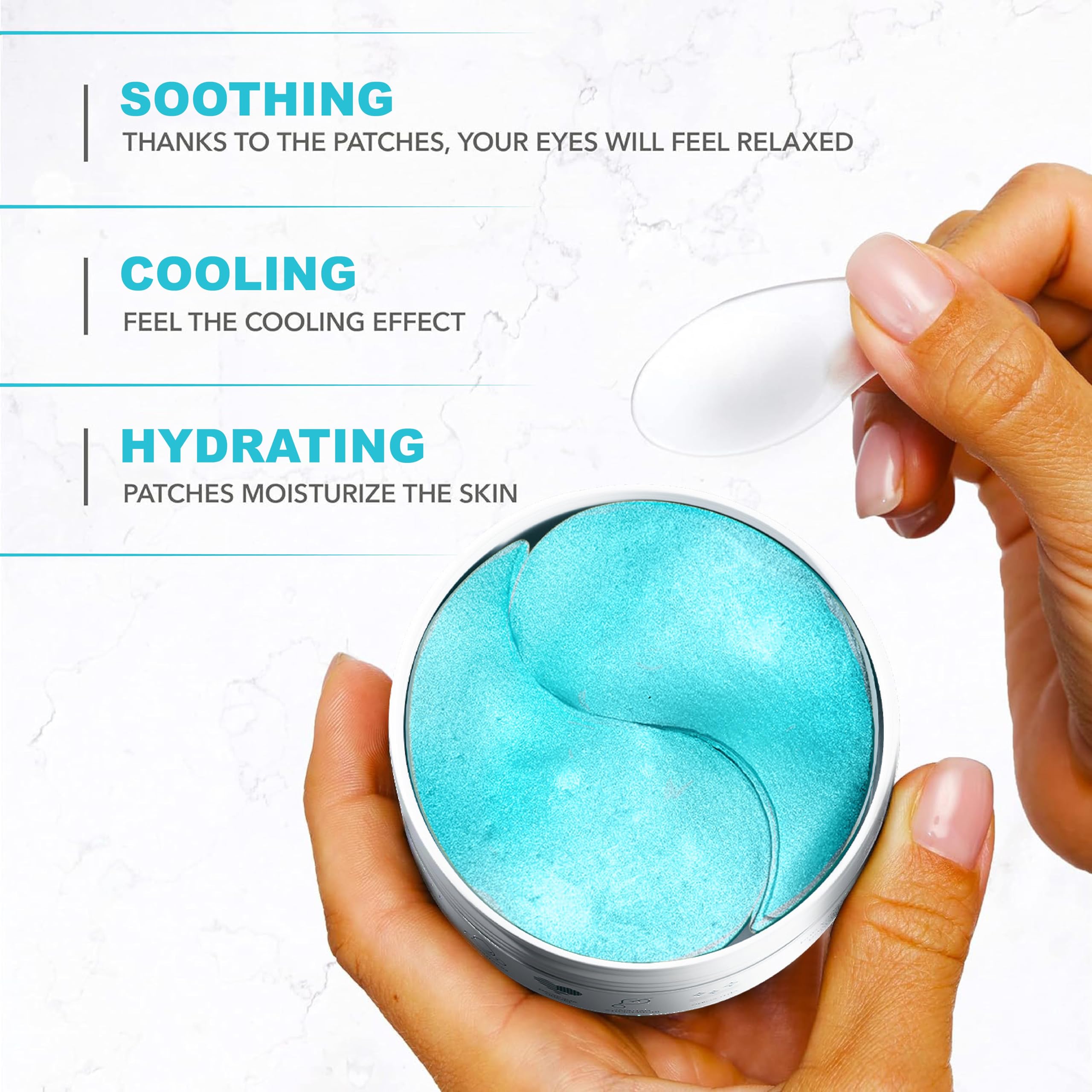 Arvesa hydrogel eye patches adhere gently for comfortable care.